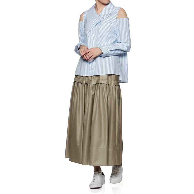 BARNEYS NEW YORK ウォッシャブル アシンメトリーデザインシャツ LIGHT BLUE