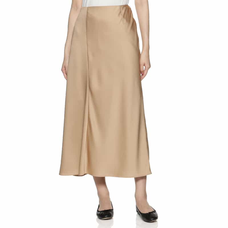 BARNEYS NEW YORK ウォッシャブル サテンロングスカート CAMEL