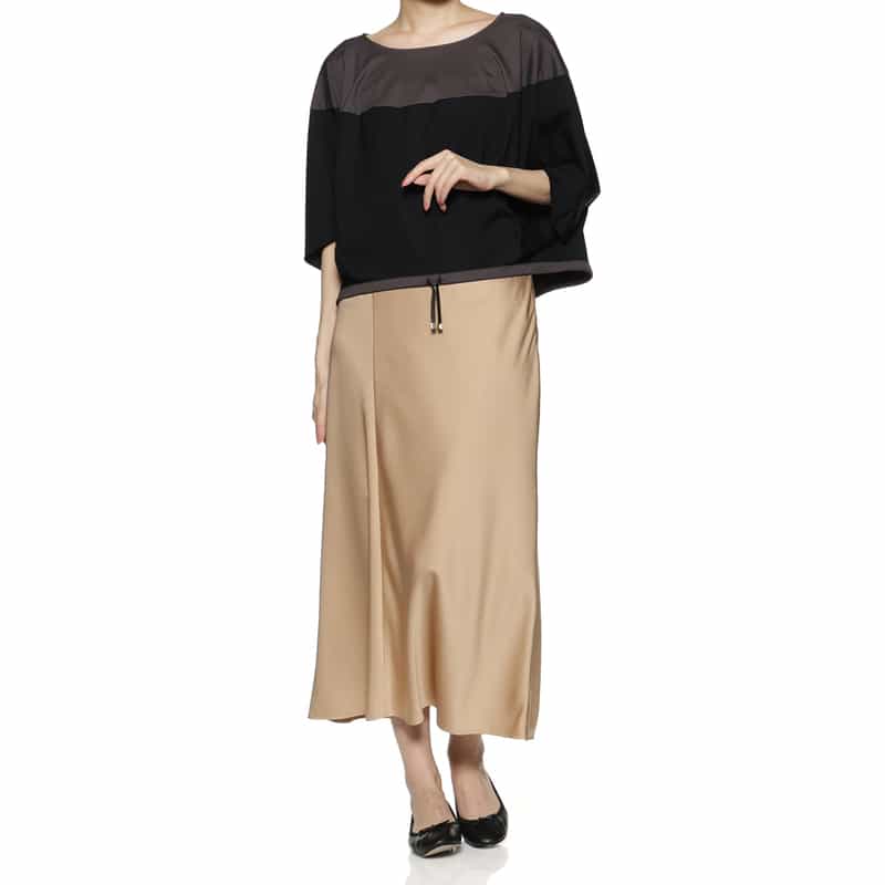 BARNEYS NEW YORK ウォッシャブル サテンロングスカート CAMEL