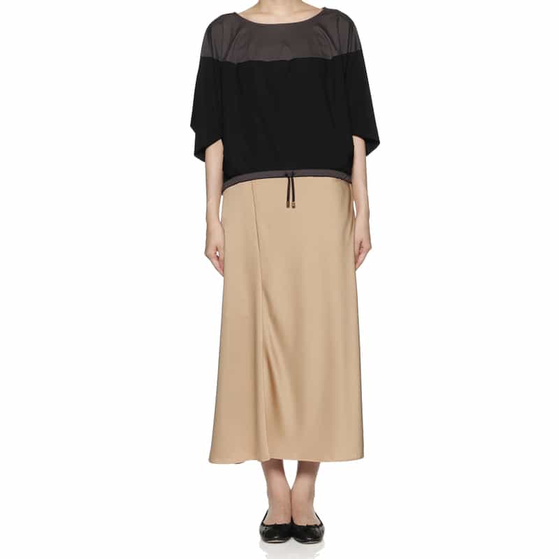 BARNEYS NEW YORK ウォッシャブル サテンロングスカート CAMEL