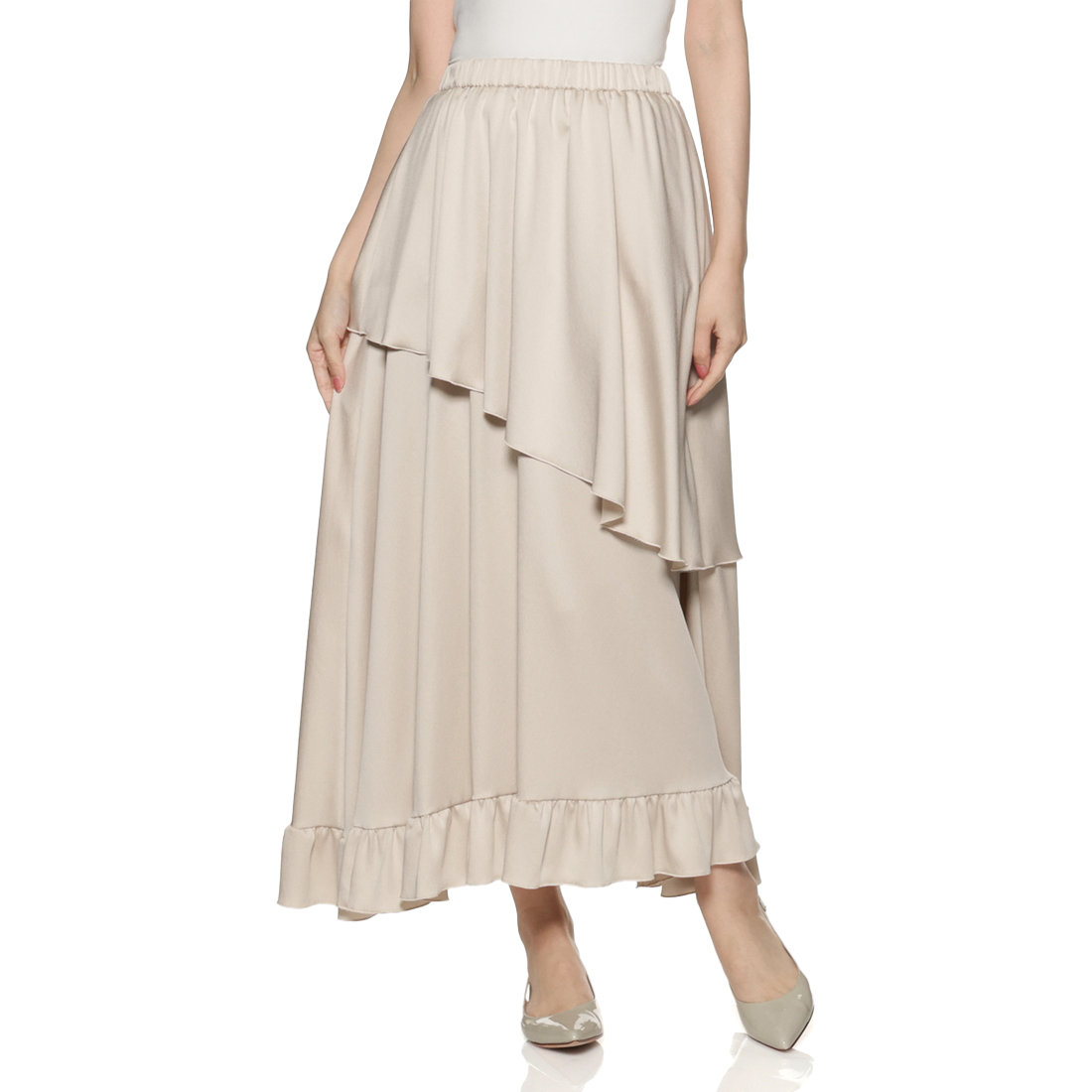 ウォッシャブル アシンメトリーティアード ロングスカート