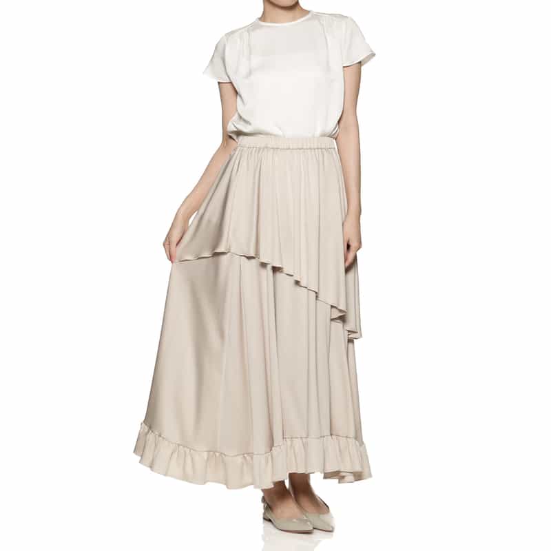 BARNEYS NEW YORK ウォッシャブル アシンメトリーティアード ロングスカート BEIGE