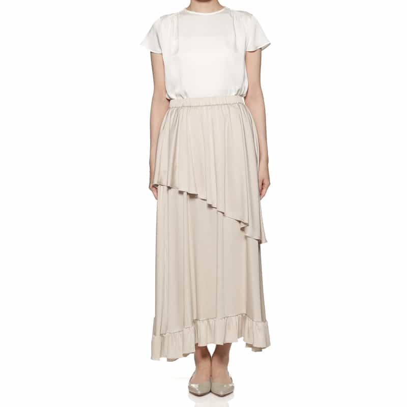BARNEYS NEW YORK ウォッシャブル アシンメトリーティアード ロングスカート BEIGE