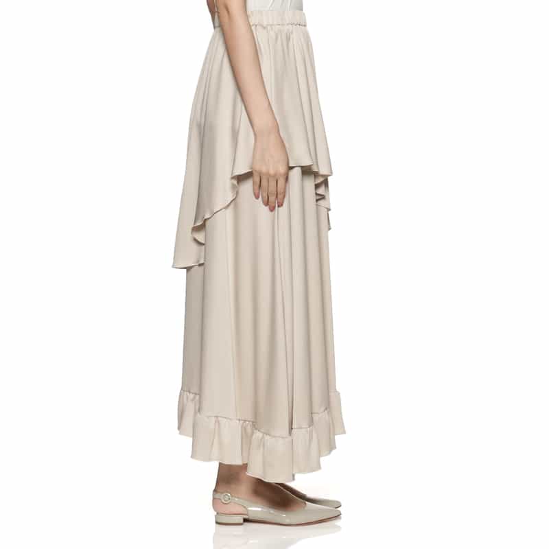 BARNEYS NEW YORK ウォッシャブル アシンメトリーティアード ロングスカート BEIGE