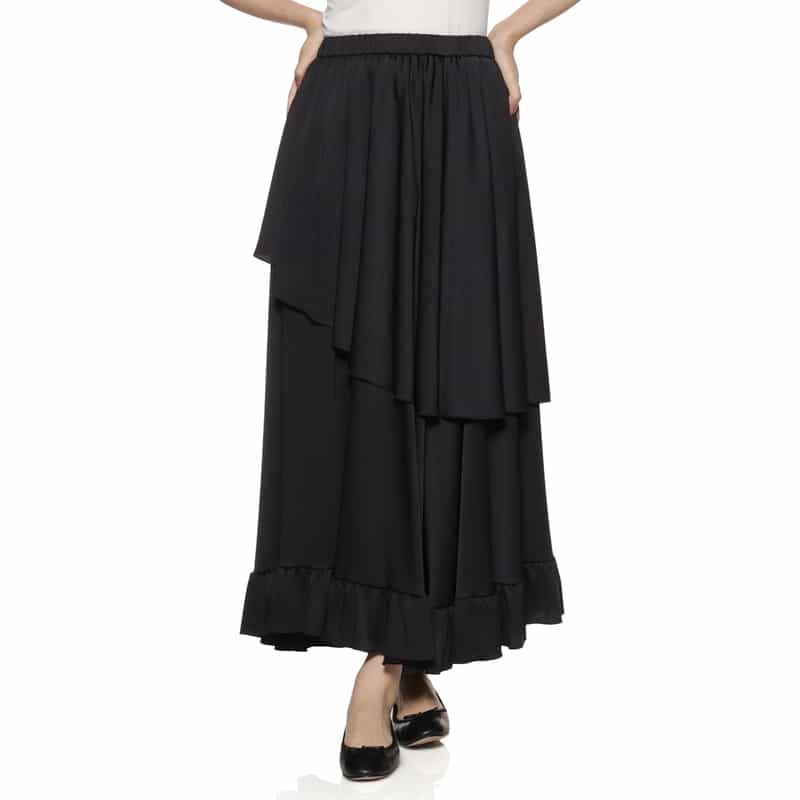BARNEYS NEW YORK ウォッシャブル アシンメトリーティアード ロングスカート BLACK