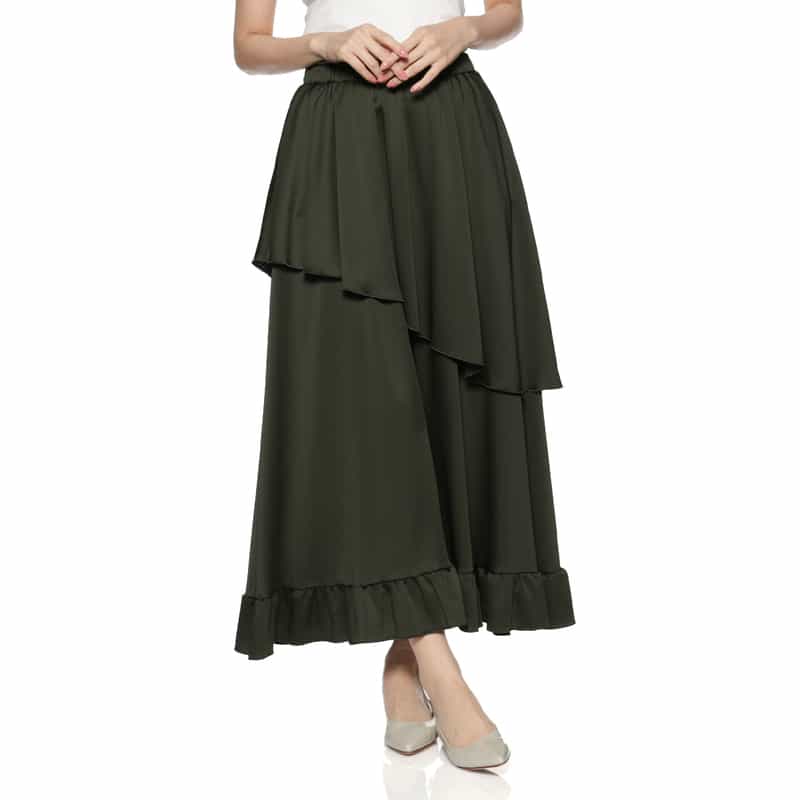 BARNEYS NEW YORK ウォッシャブル アシンメトリーティアード ロングスカート GRAY