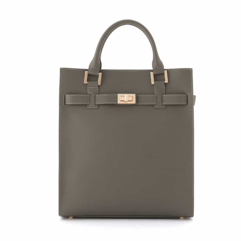 BARNEYS NEW YORK 縦型スクエアレザートートバッグ GRAY