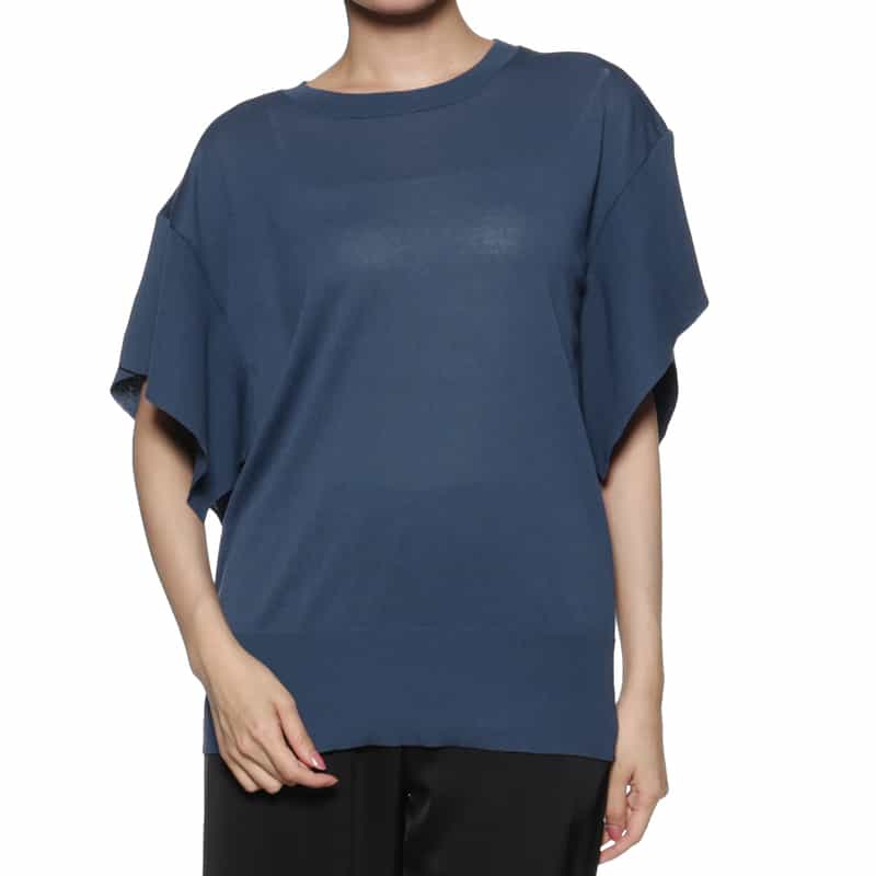 BARNEYS NEW YORK ウォッシャブル ポンチョニットプルオーバー NAVY