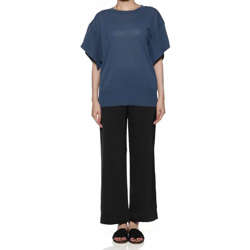 BARNEYS NEW YORK ウォッシャブル ポンチョニットプルオーバー NAVY