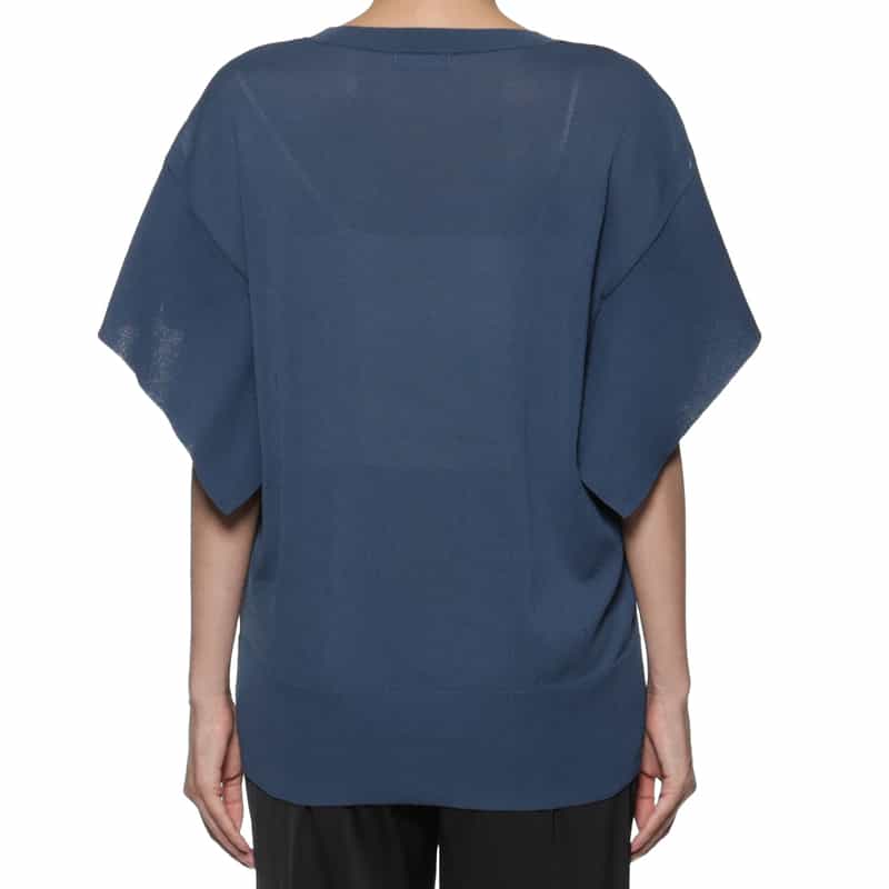 BARNEYS NEW YORK ウォッシャブル ポンチョニットプルオーバー NAVY