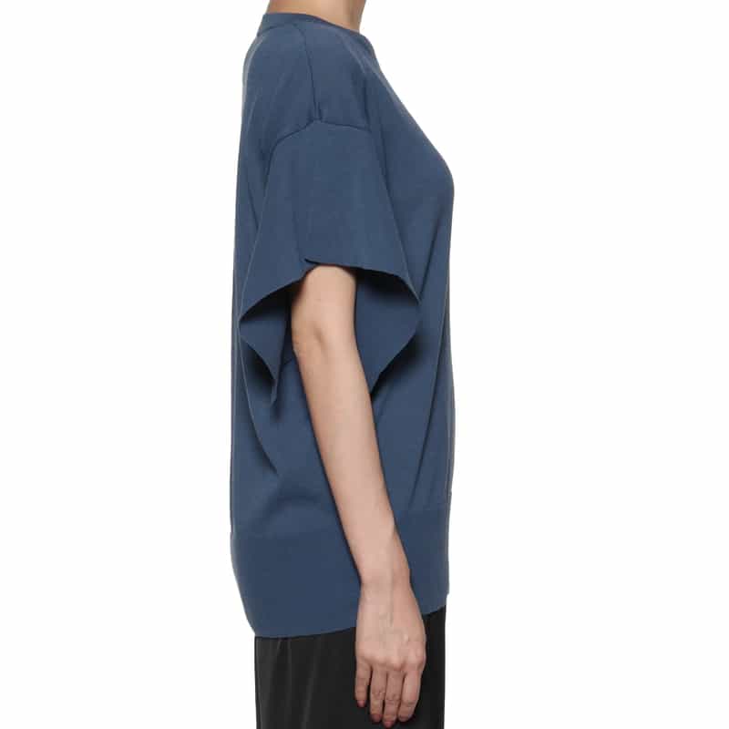 BARNEYS NEW YORK ウォッシャブル ポンチョニットプルオーバー NAVY