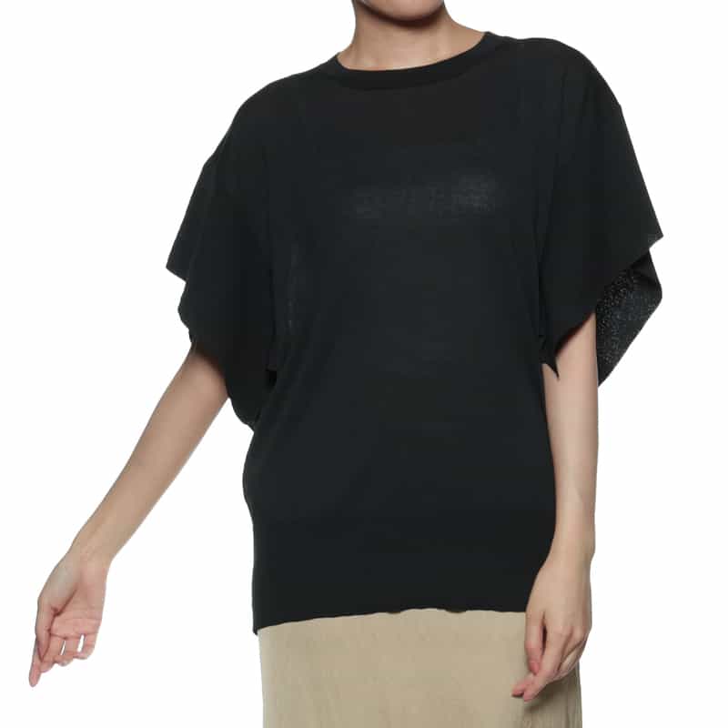 BARNEYS NEW YORK ウォッシャブル ポンチョニットプルオーバー BLACK