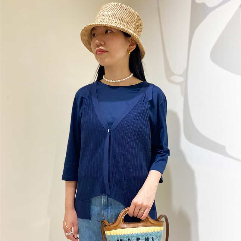 BARNEYS NEW YORK ウォッシャブル ノースリーブニットベスト NAVY