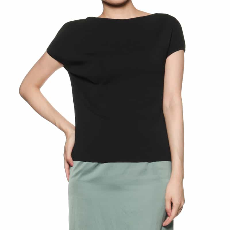 BARNEYS NEW YORK ウォッシャブル ボートネックニットプルオーバー BLACK