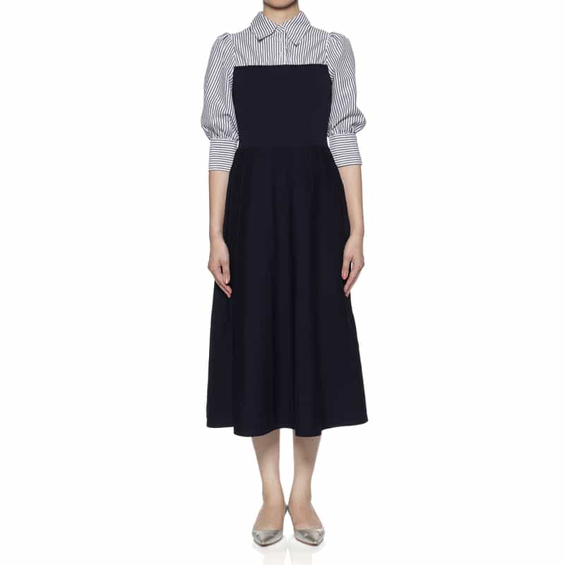 BARNEYS NEW YORK 切替ニットドレス NAVY