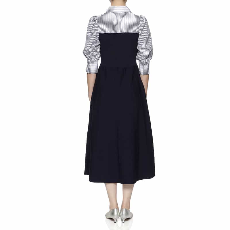 BARNEYS NEW YORK 切替ニットドレス NAVY