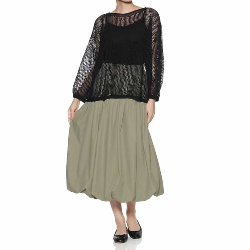 BARNEYS NEW YORK ウォッシャブル切替ギャザーバルーンスカート LIGHT GREEN