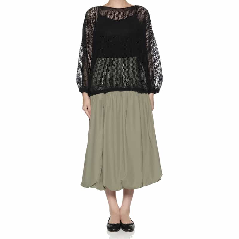 BARNEYS NEW YORK ウォッシャブル切替ギャザーバルーンスカート LIGHT GREEN