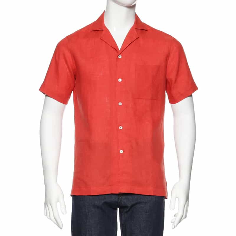 BARNEYS NEW YORK リネン素材オープンカラーシャツ RED