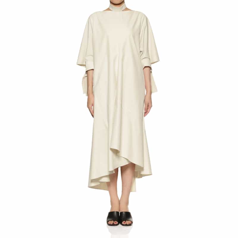 BARNEYS NEW YORK リボンスリーブ フレアヘムドレス BEIGE
