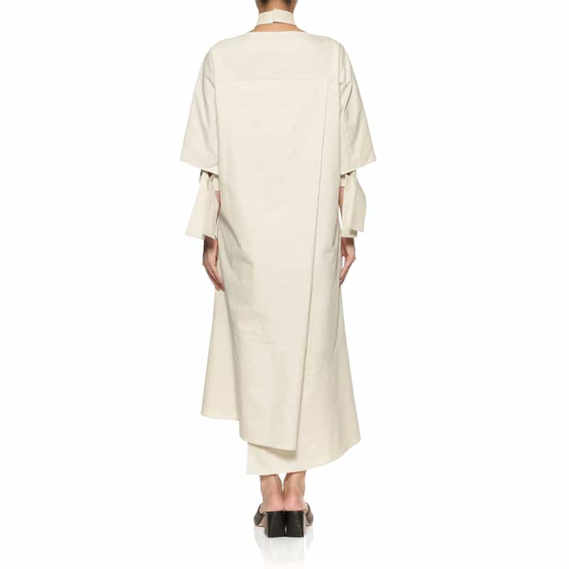 BARNEYS NEW YORK リボンスリーブ フレアヘムドレス BEIGE