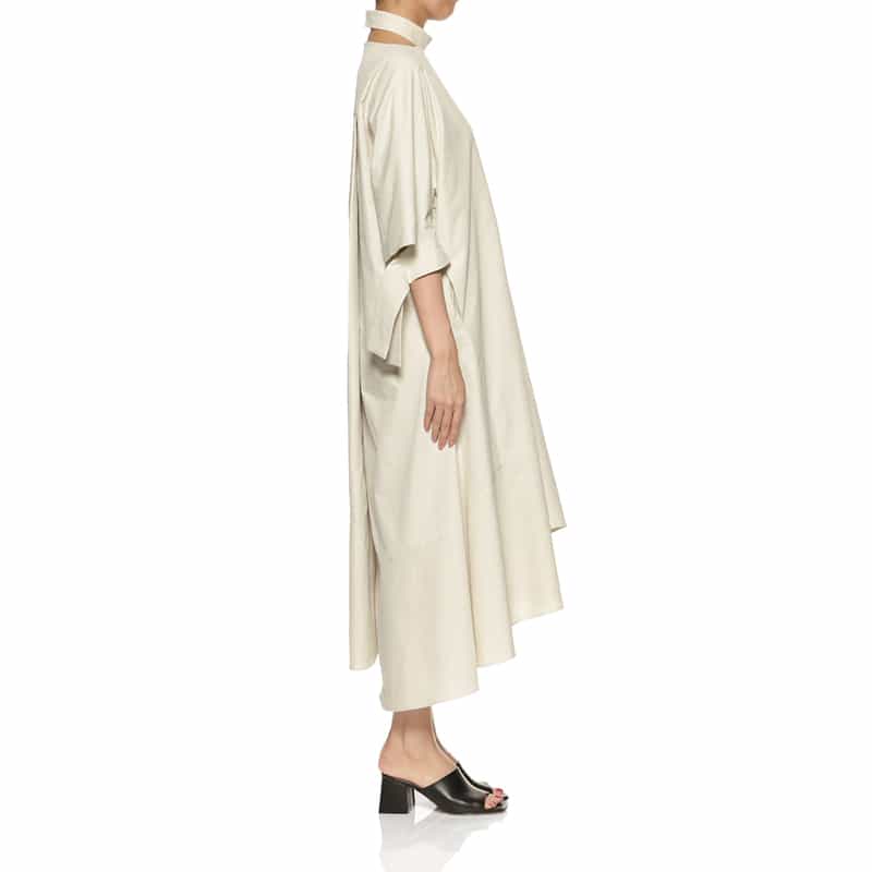 BARNEYS NEW YORK リボンスリーブ フレアヘムドレス BEIGE
