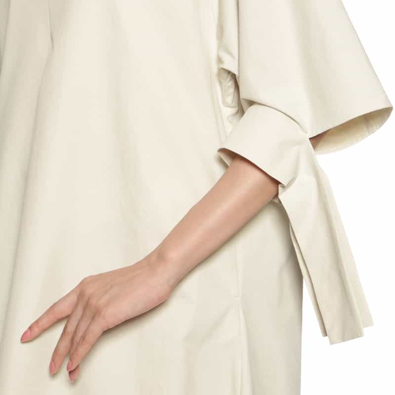 BARNEYS NEW YORK リボンスリーブ フレアヘムドレス BEIGE