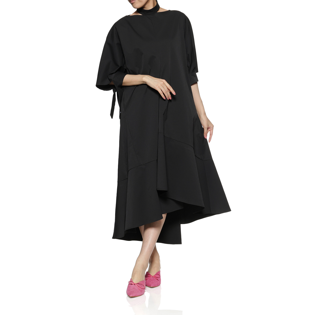 リボンスリーブ フレアヘムドレス