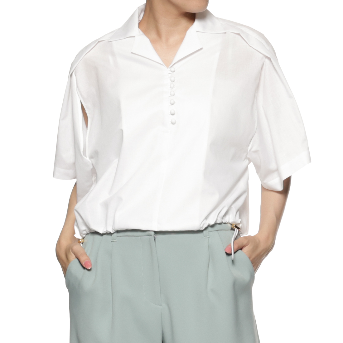 ウォッシャブル ウエストドローコード付きブラウス