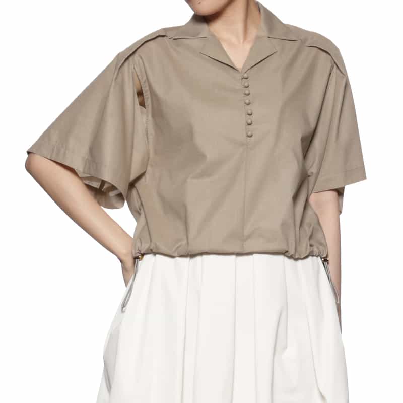 BARNEYS NEW YORK ウォッシャブル ウエストドローコード付きブラウス BEIGE
