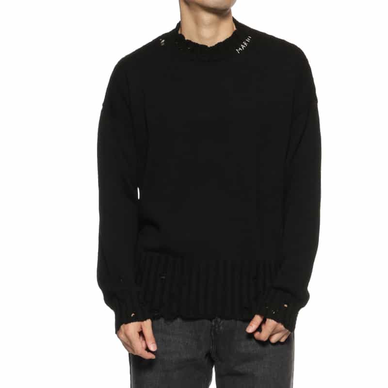MARNI MARNI＜マルニ＞ ロゴ刺繍入りニットプルオーバー BLACK