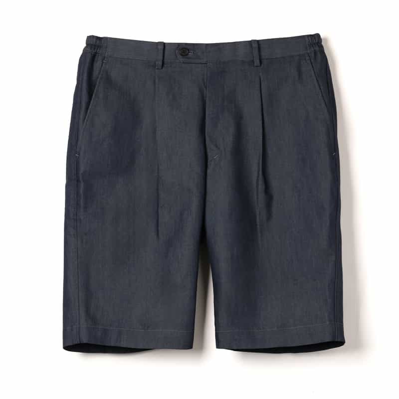 BARNEYS NEW YORK ウォッシャブル タック入りショートパンツ INDIGO