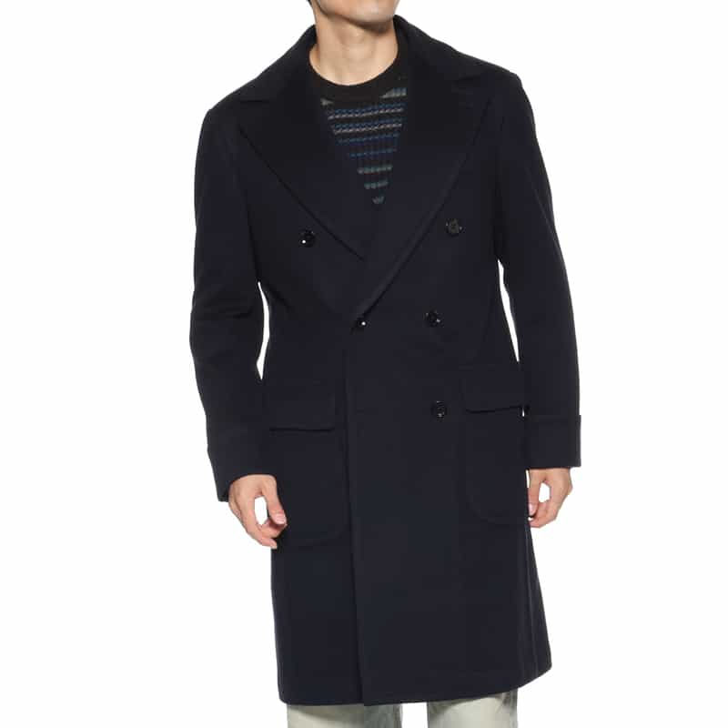 BARNEYS NEW YORK ウールカシミヤ素材 ポロコート NAVY