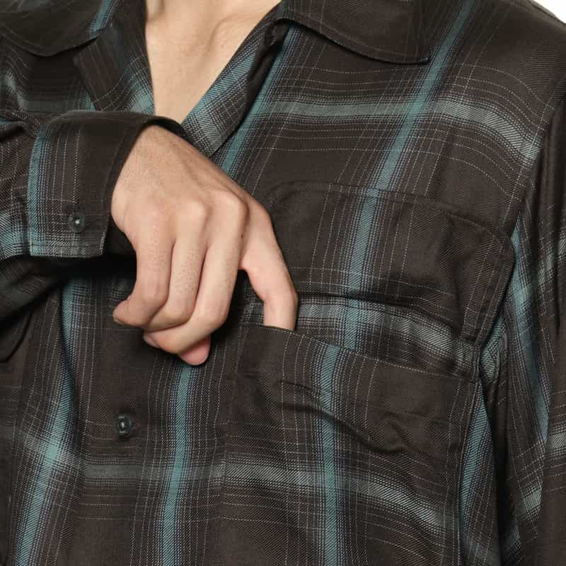 YOKE YOKE＜ヨーク＞ チェック柄オープンシャツ BROWN