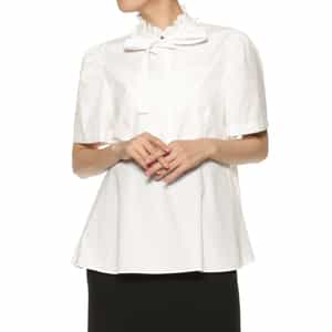 ウォッシャブル リボンタイ付きペプラムブラウス