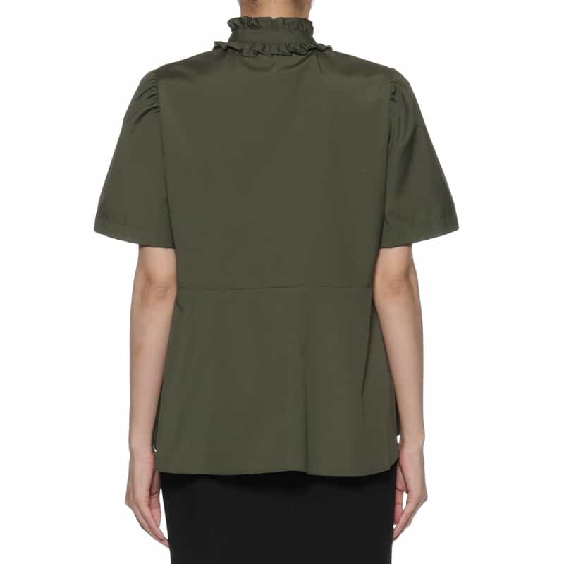 BARNEYS NEW YORK ウォッシャブル リボンタイ付きペプラムブラウス KHAKI