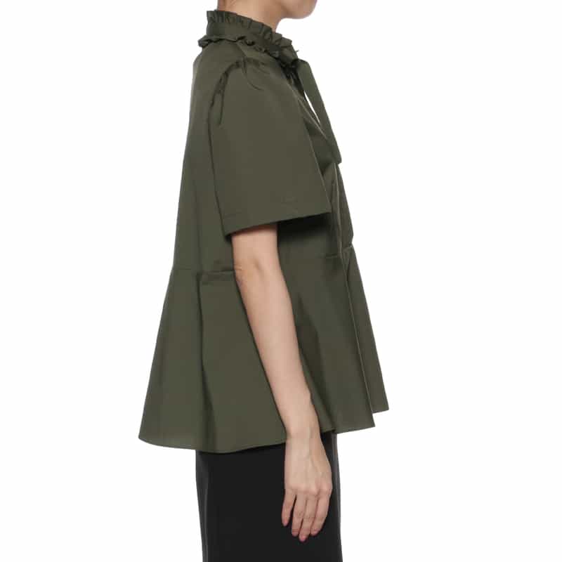 BARNEYS NEW YORK ウォッシャブル リボンタイ付きペプラムブラウス KHAKI