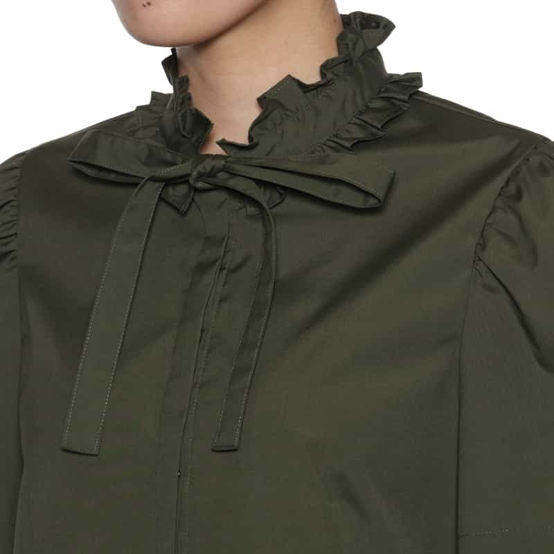 BARNEYS NEW YORK ウォッシャブル リボンタイ付きペプラムブラウス KHAKI