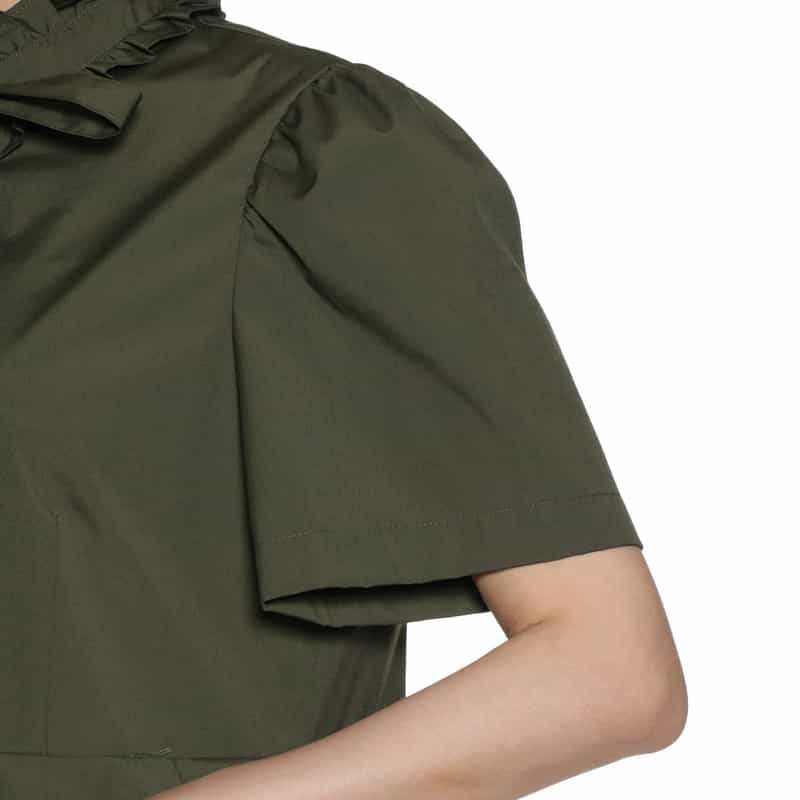 BARNEYS NEW YORK ウォッシャブル リボンタイ付きペプラムブラウス KHAKI