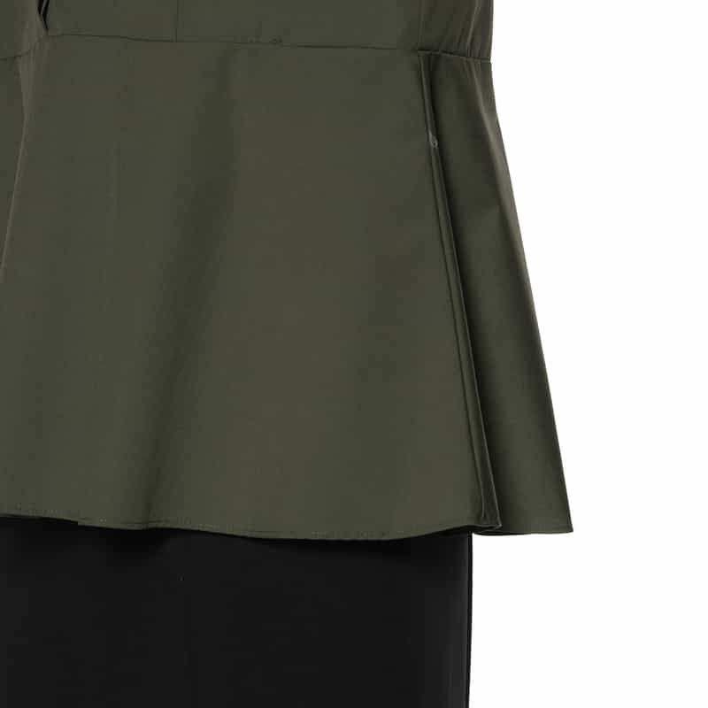 BARNEYS NEW YORK ウォッシャブル リボンタイ付きペプラムブラウス KHAKI