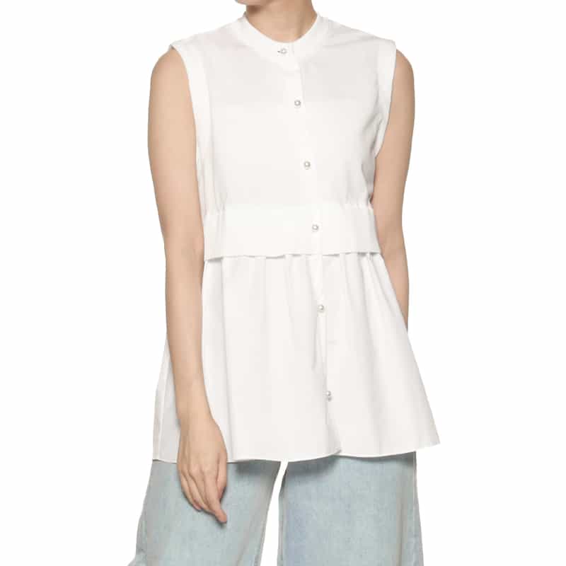 BARNEYS NEW YORK ウォッシャブル ノースリーブ異素材コンビネーションカーディガン WHITE