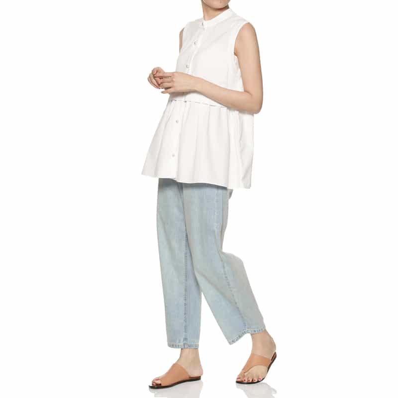 BARNEYS NEW YORK ウォッシャブル ノースリーブ異素材コンビネーションカーディガン WHITE