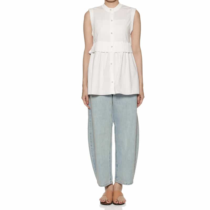 BARNEYS NEW YORK ウォッシャブル ノースリーブ異素材コンビネーションカーディガン WHITE