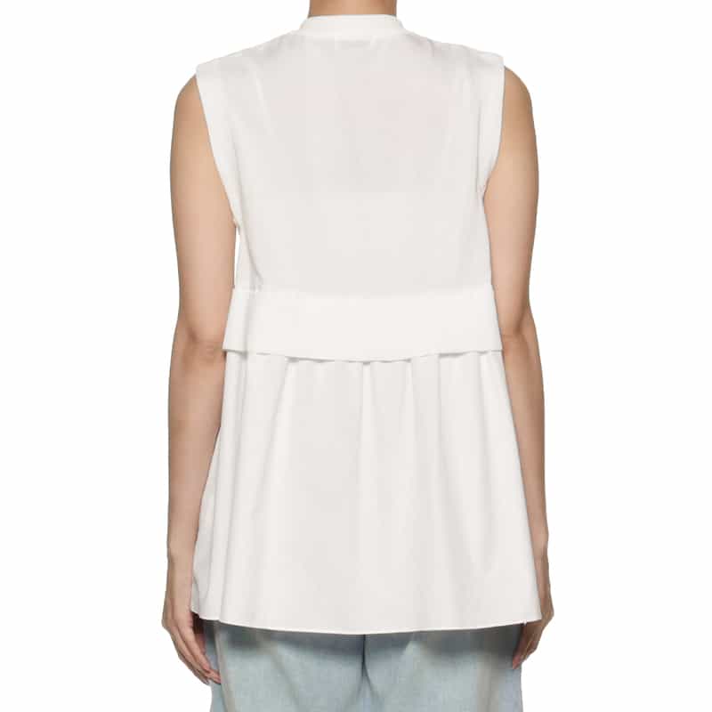 BARNEYS NEW YORK ウォッシャブル ノースリーブ異素材コンビネーションカーディガン WHITE