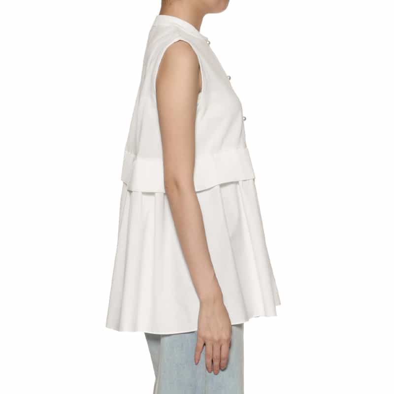 BARNEYS NEW YORK ウォッシャブル ノースリーブ異素材コンビネーションカーディガン WHITE