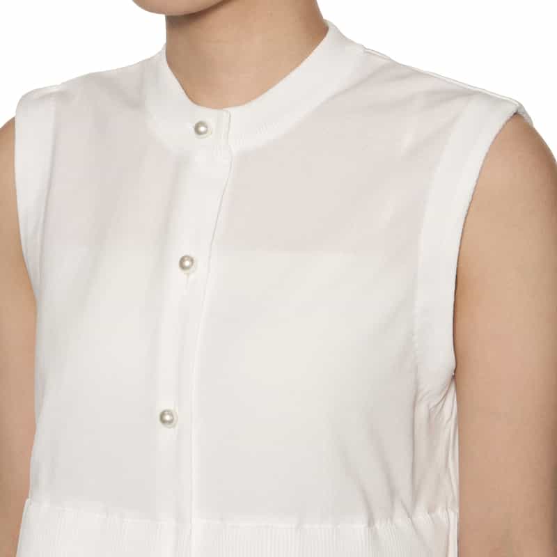 BARNEYS NEW YORK ウォッシャブル ノースリーブ異素材コンビネーションカーディガン WHITE