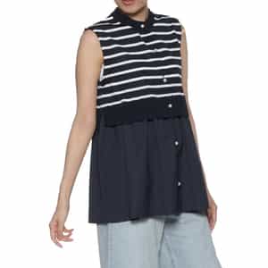 ウォッシャブル ノースリーブ異素材コンビネーションカーディガン