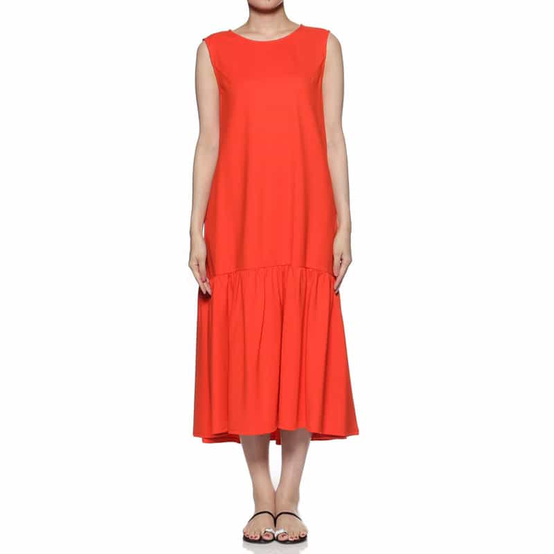 BARNEYS NEW YORK ウォッシャブル ポンチ素材切替ギャザードレス ORANGE