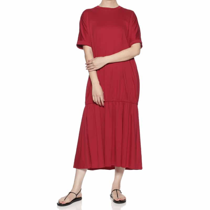 BARNEYS NEW YORK ウォッシャブル ギャザーカットソードレス RED