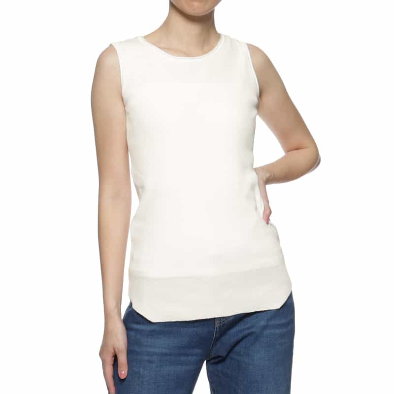 BARNEYS NEW YORK ウォッシャブル ノースリーブリブニットプルオーバー OFF WHITE